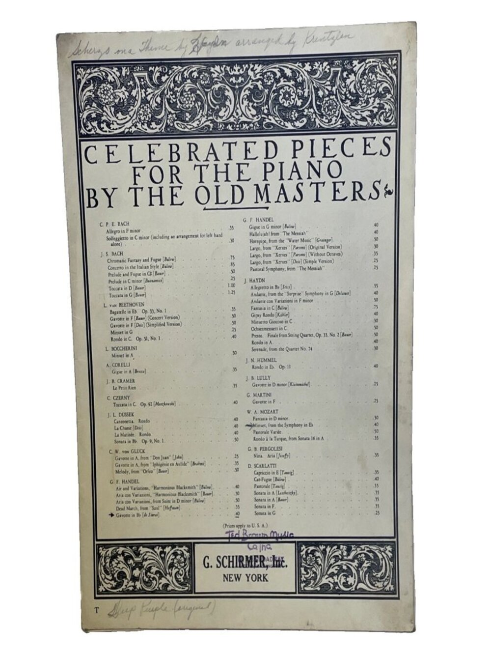 1888 Handel Gavotte B Flat Sheet Music G Schirmer Piano Celebrated Pieces